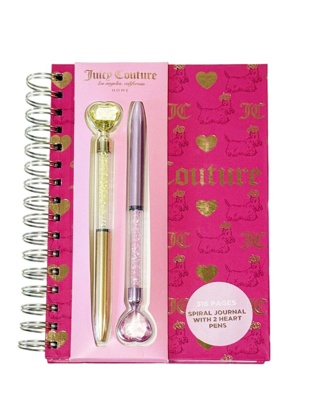 Juicy Couture Hot Pink Spiral Notebook with 2 Heart Pens